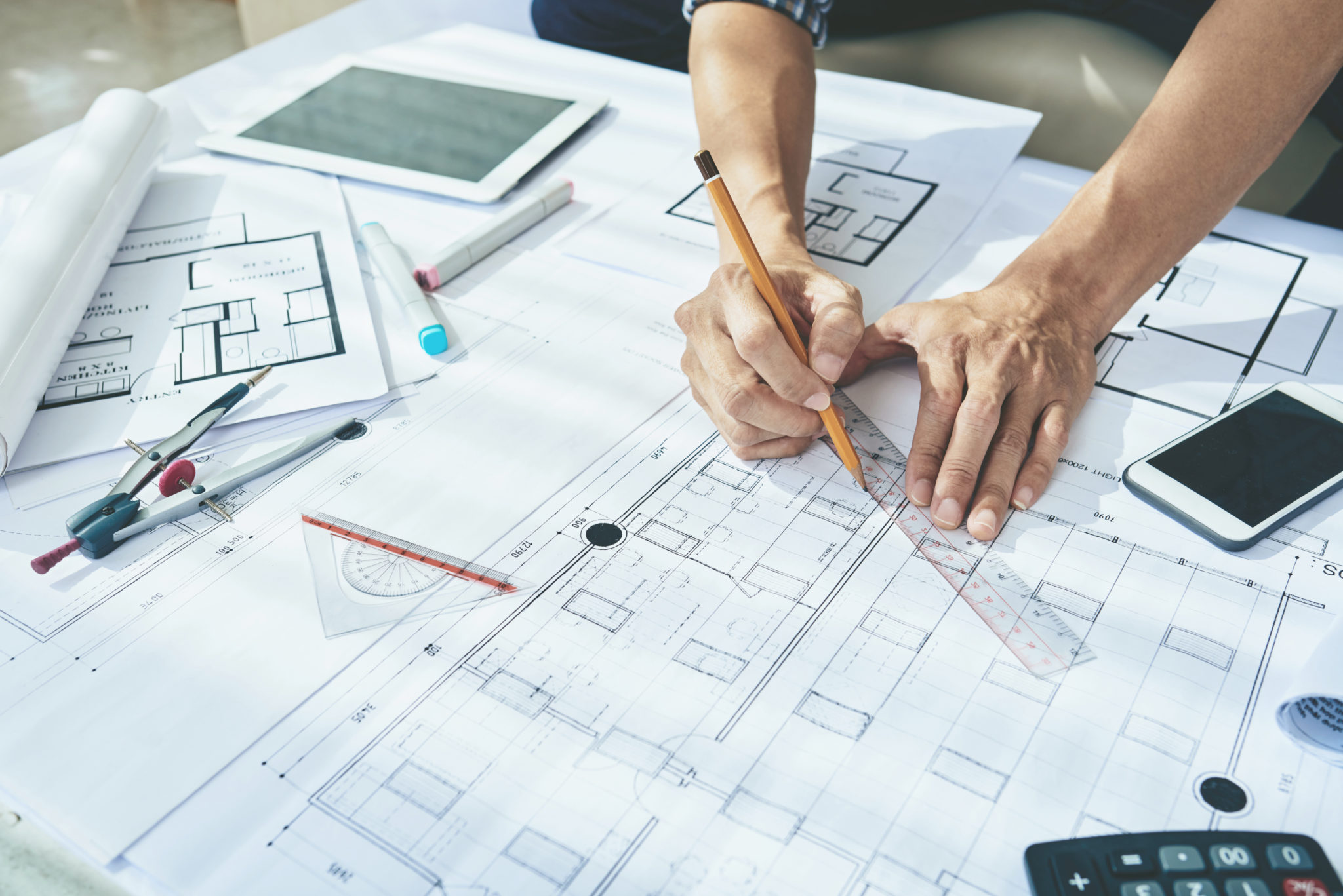 Architects drawing and equipment